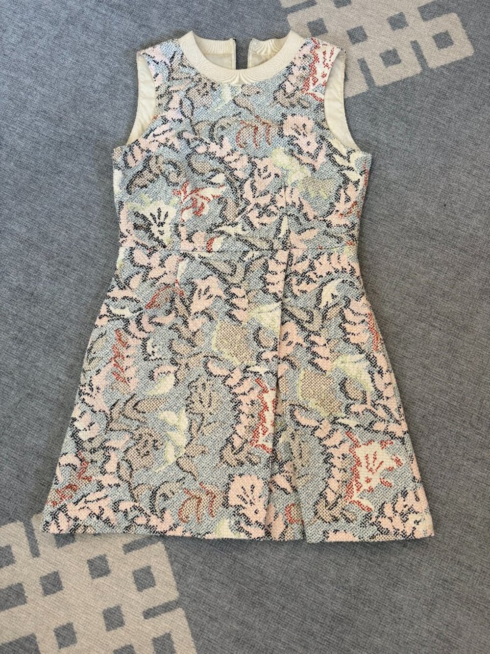 Tory Burch Mini Dress Women 8 Ivory Floral Jacquard Dahlia Fit Flare Sleeveless